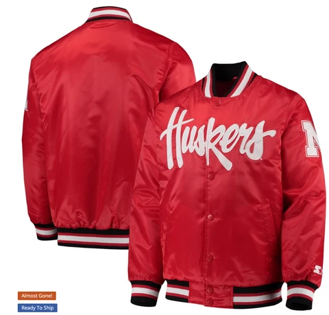 Nebraska Huskers Starter O-Line Varsity Snap Up Football Jacket Size Large Cover