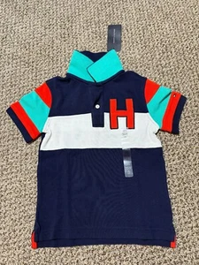 Tommy Hilfiger Boy Logo H Colorblock Polo Shirt Blue XS Size 4-5 New - Picture 1 of 5