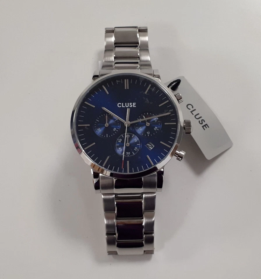 Cluse Montre Aravis chrono CW0101502011 bleu argenté /EBQG - Imagen 1 de 4