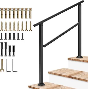 VIVOSUN Outdoor Handrail, 3 Step Stair 40" x 36" 3 Steps, Black - Picture 1 of 8