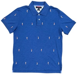 Tommy Hilfiger Mens Polo Shirt Blue Slim Fit Hula Girl Hawaiian Size Large - Picture 1 of 5