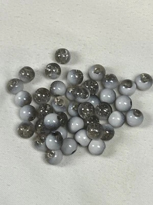 50 8mm Crackle Glass Beads Dark Gray & White - Image 1 of 3