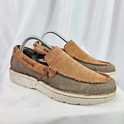 Justin Mocasines Hombres 7.5 M Caminante Zapatos Ceniza Café Cuero Lona Sin Cordones Zapato Barco Foto 1 de 4