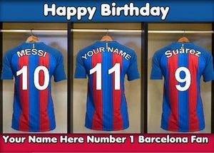Tarjeta de felicitación de cumpleaños personalizada de vestidor de fútbol Barcelona A5 PID048 - Imagen 1 de 1