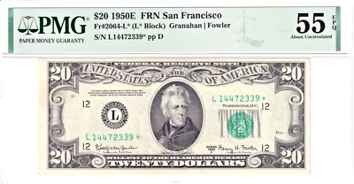1950-E $20 FRN RARE San Francisco *STAR* PMG 55EPQ Serial #L14472339* - Image 1 of 2