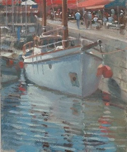 ÓLEO ORIGINAL MICHAEL RICHARDSON ""Ketch in Honfleur"" BARCO PUERTO FRANCIA PINTURA - Imagen 1 de 1