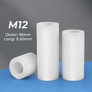 M12 White ABS Nylon Round Non-Threaded Standoff Column Spacers Washers 3-50mm - Picture 1 of 18