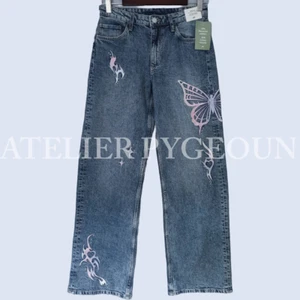 NWT H&M Girls Butterfly Wide Leg Low Waisted 5-Pocket Denim Jeans Sz 20(14Y+) - Picture 1 of 10
