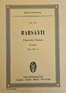 Francesco Barsanti Concerto Grosso D Major Op. 3 No. 4 Score Edition Eulenburg - Picture 1 of 1