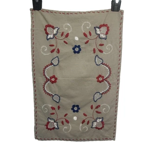 Vintage Needlepoint Dresser Scarf / Table Topper Tan with Red White & Blue USA - Picture 1 of 11