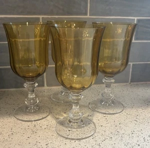 Mikasa French Countryside Amber Crystal Iced Tea Glasses Stems 7.7/8” Set of 4 - Picture 1 of 4