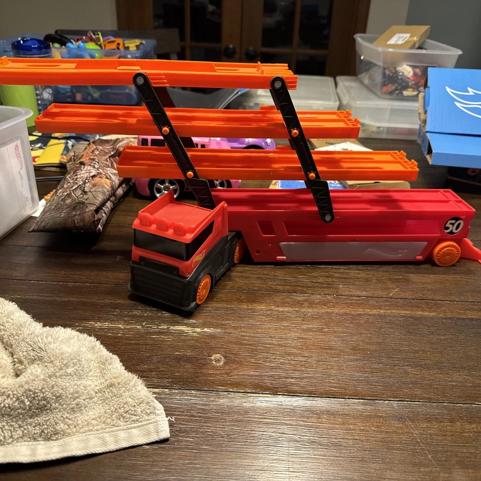 Hot Wheels Mega Hauler Holds 50 Cars 6 Expandable Levels - Image 1 of 2