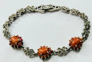 ArtDeco silver bracelet with high quality corals and marcasites-18.67 grams - Picture 1 of 9