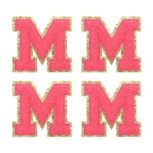 4Pcs Chenille Letter Patches Iron on Letter Patches Rose Red M Alphabet - Picture 1 of 6