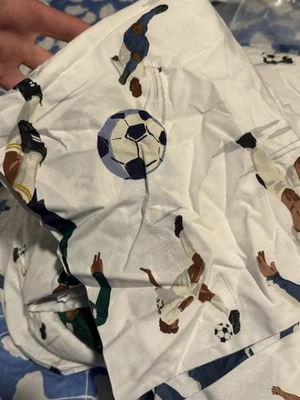 Pottery Barn Kids Soccer Players Twin Sheet Set 3 Piece - Image 1 of 4