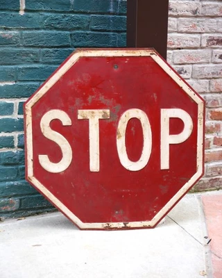 Letrero de calle vintage STOP grabado calibre pesado acero 24"×24" metal rojo Foto 1 de 4