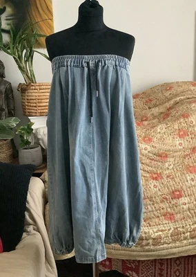 🦋Stunning Denim Cotton Mid Length Skirt OS Pockets Lagenlook Bohemian Folk🦋 - Image 1 of 4