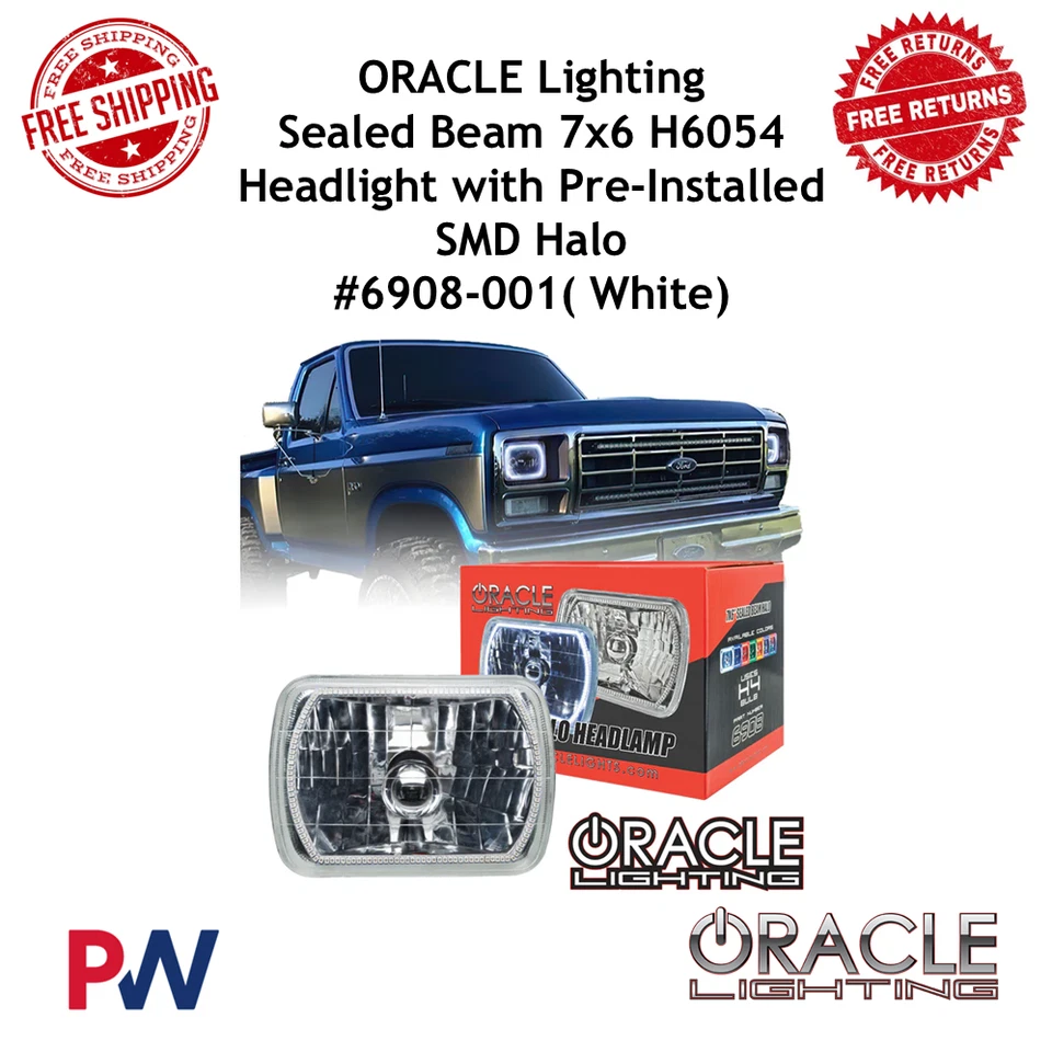 Oracle Lighting 7 x 6" Rectangular Headlight W / White Smd Halo Pre - Installed - Image 1 of 4