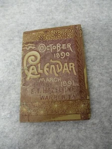 1890 Calendar E. T. Hazeltine Warren PA S. Stiger Toledo, IA  Souvenir 3' x 2" - Picture 1 of 5