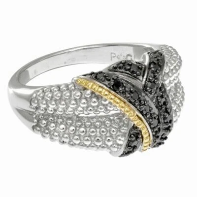 Phillip Gavriel Black Diamond X Ring 18k Gold N Silver Popcorn Design Size 8 - Image 1 of 4