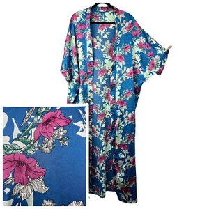 Easel Satin Duster Kimono Womens L Floral Slinky Boho Romantic Glam Lounge Sexy - Picture 1 of 10