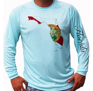 Florida Flag Map Fishing Boat Sport Long Sleeve UPF 50 T-Shirt Sun UV Protection - Picture 1 of 1