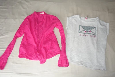 lot fille 8 ans chemise et pull sans manches rose et gris - Photo 1/4