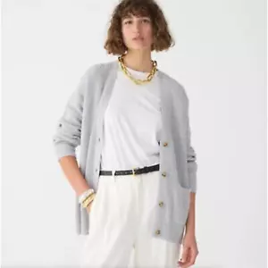 J. CREW V-Neck Oversize Cotton Cashmere Cardigan Sweater Heather Gray Sz S 3X12 - Picture 1 of 6