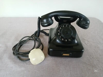 Vecchio telefono a disco in bachelite nero Siemens Milano anni 40 - Immagine 1 di 4