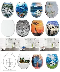 NEW HIGH QUALITY PRINTED WC TOILET SEAT STABLE SS HINGES WOODEN MDF TOILET SEATS - Picture 1 of 26