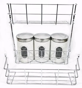 Spice Herb Jar Rack Chrome Holder Kitchen Door Cupboard Storage Wall 1 & 2 Tier - Picture 1 of 6