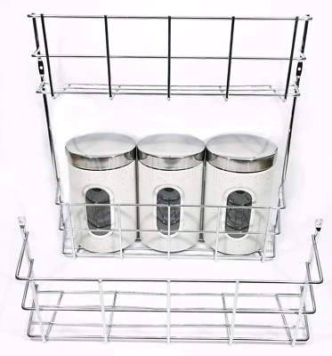 Spice Herb Jar Rack Chrome Holder Kitchen Door Cupboard Storage Wall 1 & 2 Tier - Image 1 of 4