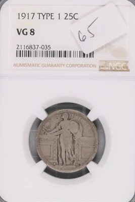 1917 Type 1 Standing Liberty Silver Quarter NGC VG-8 #7-035 - Image 1 of 2