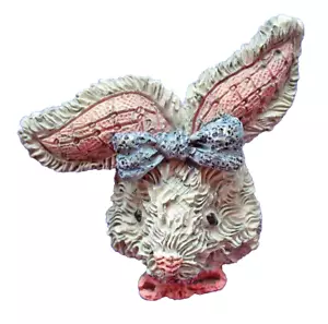 PIN Ostern Vintage HASE HASE Kopf rosa Ohren Schleife GRAU 80er Urlaub Brosche - Bild 1 von 3
