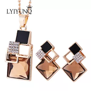 Gold/Silver Plated Crystal Gem Multi Square 2 Piece Jewelry Set - Picture 1 of 24