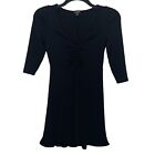Express Womens Dress Size XS Petite V-Neck 3/4 Sleeves Ruffled Hem Black