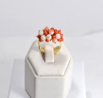 ANELLI ARGENTO 925 DORATO  CORALLI MISTI NATURALI  REGOLABILE           AGNK 081 - Immagine 1 di 3