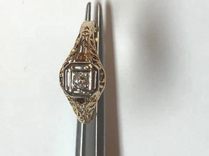 Estate Antique 14K Yellow Gold 0.10 CTW Old Mine Cut Diamond FILLIGREE Ring - Picture 1 of 2