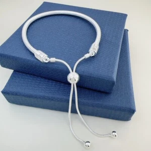 Genuine Silver 925 Pandora Moments Adjustable Ball Sliding Bolo Charm Bracelet - Picture 1 of 5