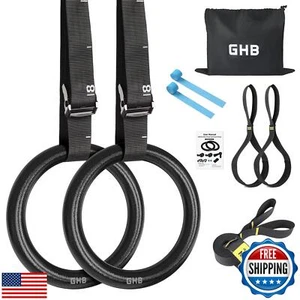 GHB Gymnastic Rings Gym Rings 1.1" Olympic Rings Adjustable Straps Pull Up Ri - Picture 1 of 5