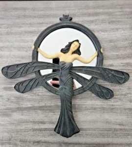Vintage Design Toscano "Dragonfly Fairy" Art Deco Wall Resin Mirror 12" - Picture 1 of 9