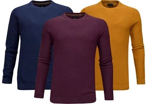 Mens Crew Neck Jumper 100% Cotton Slim Fit Plain Knitted Ex Store XS - 2XL - Picture 1 of 4