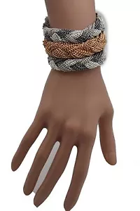 Damen Mode Armband Silber Gold Zinn Metallnetz Kette Geflochten Breit Schmuck - Bild 1 von 8