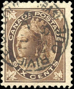 Canada Used F+ 6c Scott #71 1897 Queen Victoria Maple Leaf Stamp - Imagen 1 de 2