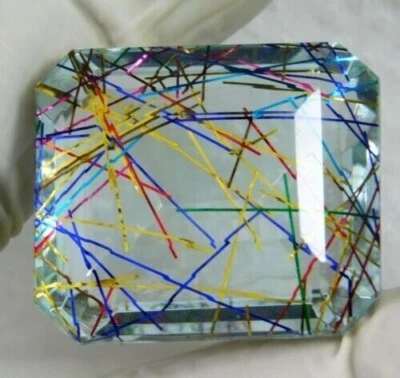 136.2 Ct Emerald Cut Lab-Created Multi - Color Rutilated Quartz Loose Gemstone - Image 1 of 4