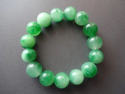 Pulsera Canadiense Grande Cuentas JADE A+ Sin Tratar Verde Manzana Elastizada para Hombres Mujeres Foto 1 de 4