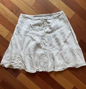Allen Allen Skirt Womens XL Tan Peasant Linen Tie Waist Cottagecore Casual Beach - Picture 1 of 5