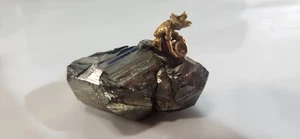 2.2 Oz Pyrite With A Person Panning For Gold On Top - Picture 1 of 9