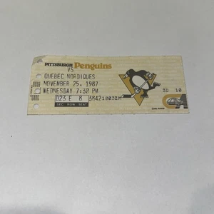 Pittsburgh Penguins vs Nordiques 25.12.1987 Game Ticket Mario Lemieux 2 Tore - Bild 1 von 2