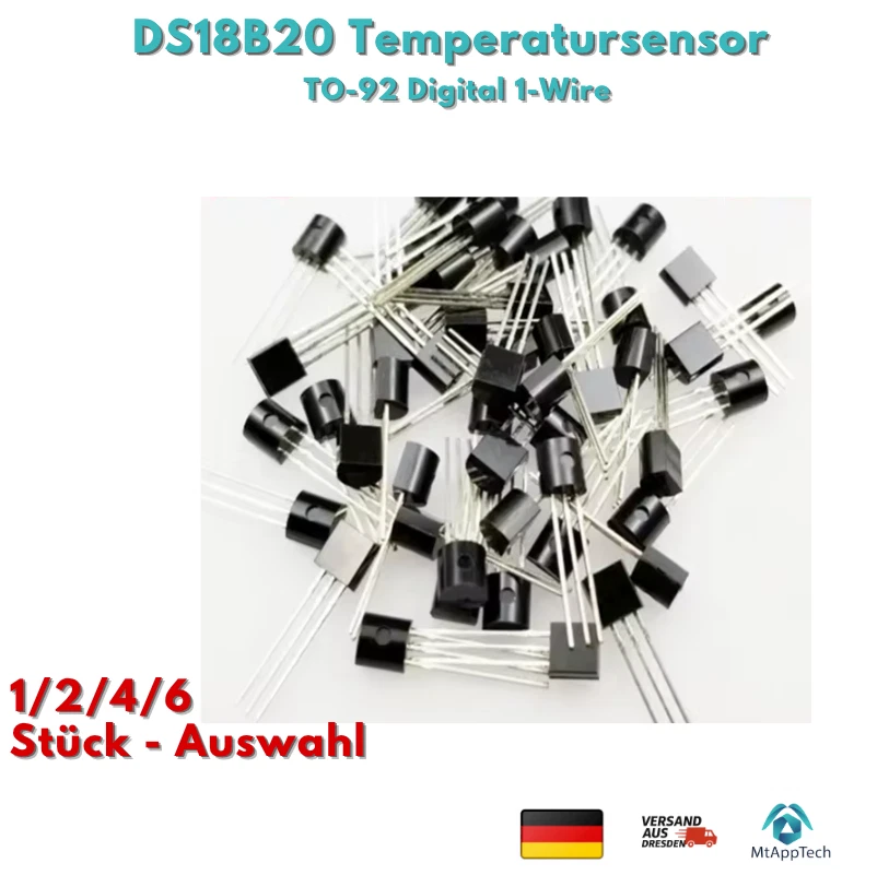 DS18B20 Temperatursensor TO-92 Digital 1-Wire | 1/2/4/6 Stück für Arduino - Bild 1 von 1